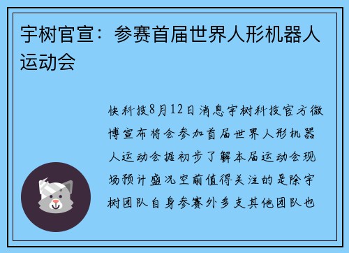 宇树官宣：参赛首届世界人形机器人运动会